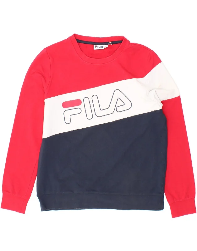 FILA Womens Graphic Sweatshirt Jumper UK 14 Medium Navy Blue Colourblock Silk-blend sweaters