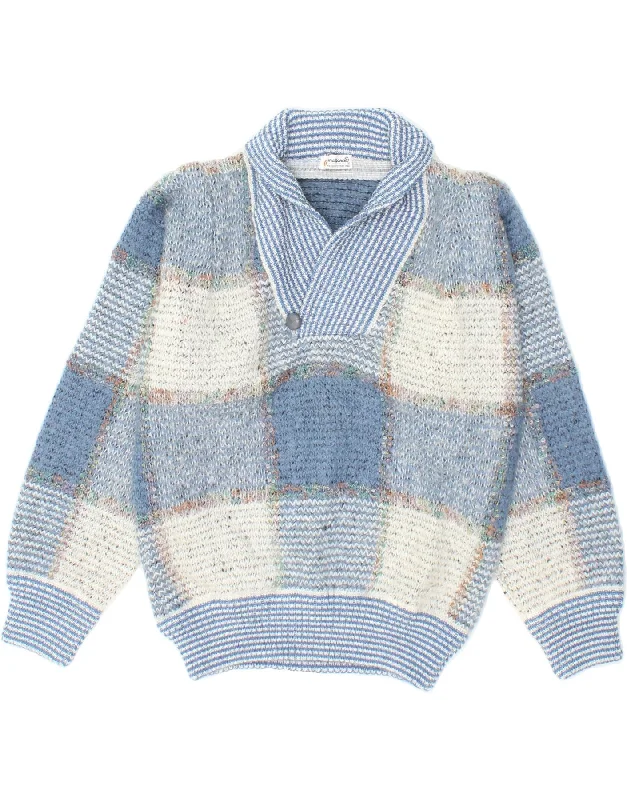 MAZZONETTO Womens Shawl Neck Jumper Sweater UK 16 Large Blue Check Mohair Best sweaters for fall MAZZONETTO Womens Shawl Neck Jumper Sweater UK 16 Large Blue Check Mohair Best sweaters for fall