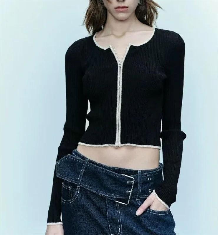FZ Women's  Slim Fit Patchwork Zipper Sweater Top UV protection sweaters