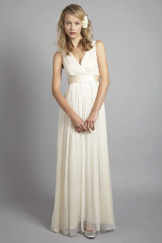 DU6556 V-Neck Elegant Silk Chiffon Shift Dress Sexy Lace Gown