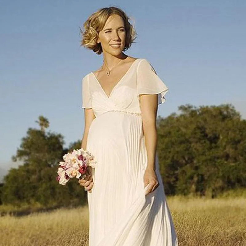 Chiffon Wedding Dress, V-Neck V-Back Wedding Dress, A-Line Wedding Dress, LB0547 Wedding Dress Set