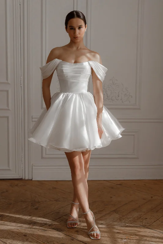 Short Wedding Dress Fiorelia with Detachable Straps Full Skirt Gown