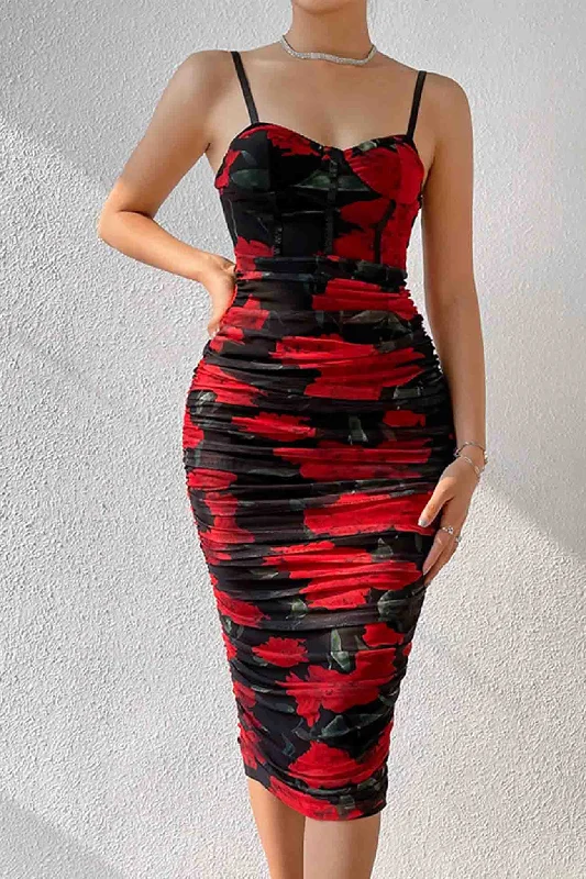 TastyHottie - Floral Printed Rushed Bodycon Cami Dress Sequin midi dresses