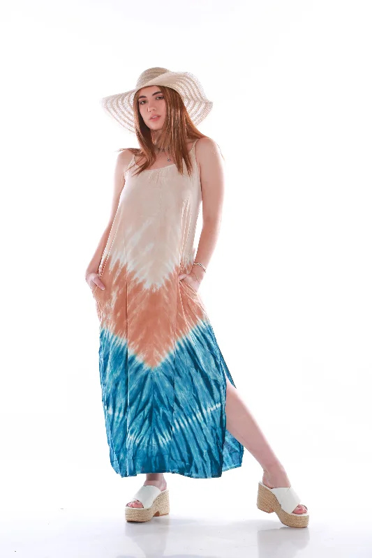 Beach Bunny Maxi Spaghetti beach dress -tie dyed Brown/blue