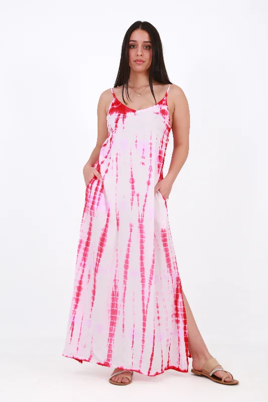 Beach Bunny Maxi Spaghetti beach dress -tie dyed Red Minimalist maxi dresses