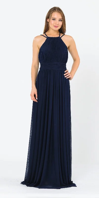 Poly USA 8396 Halter Ruched Bodice Long Dress Silk maxi dresses