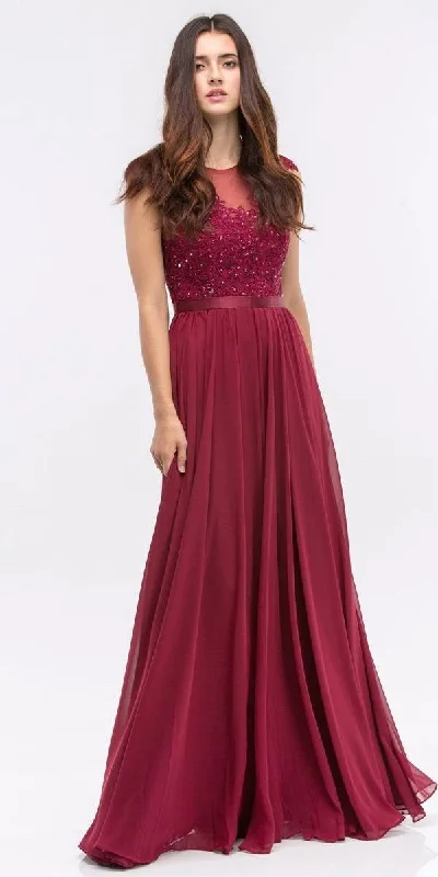 Eureka 3611 Lace Illusion Bodice Bateau Neck A-line Long Dress Velvet maxi dresses
