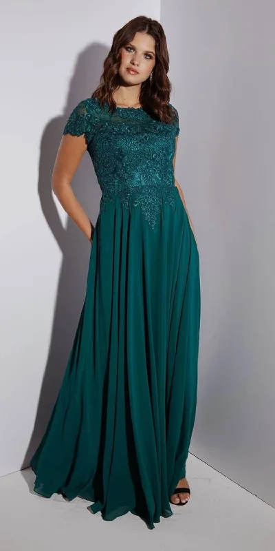 Eureka 4909 Short Sleeves Applique Bodice A-Line Long Dress Lace maxi dresses