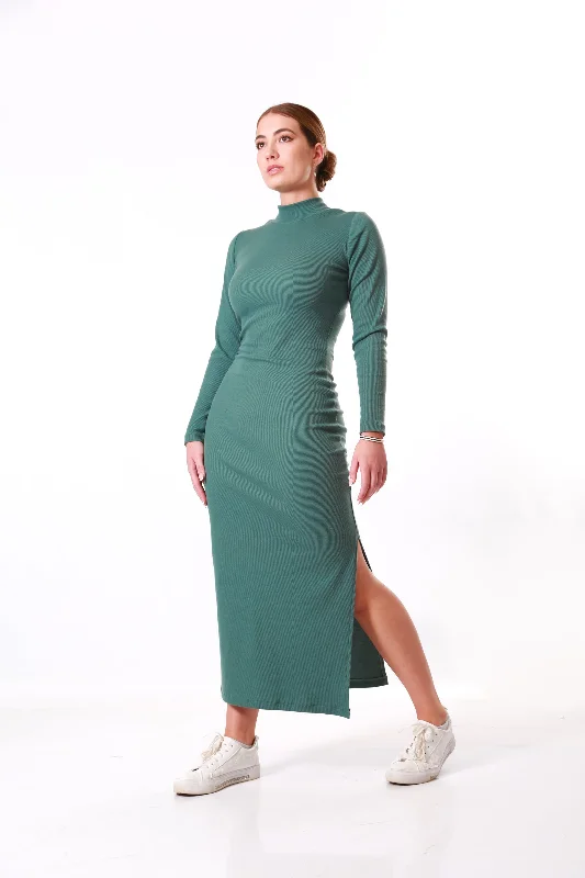 Ribbed Maxi winter dress Polar neck- Sage Strapless maxi dresses