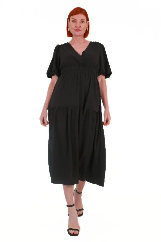 V-Neck maxi dress short sleeve- Black Formal maxi dresses