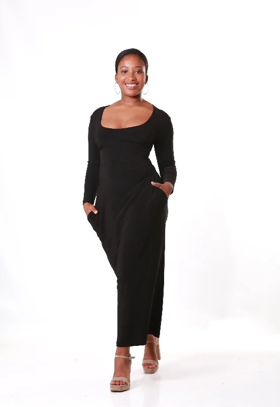 Waist Cinching Maxi Dress- Black Chiffon maxi dresses