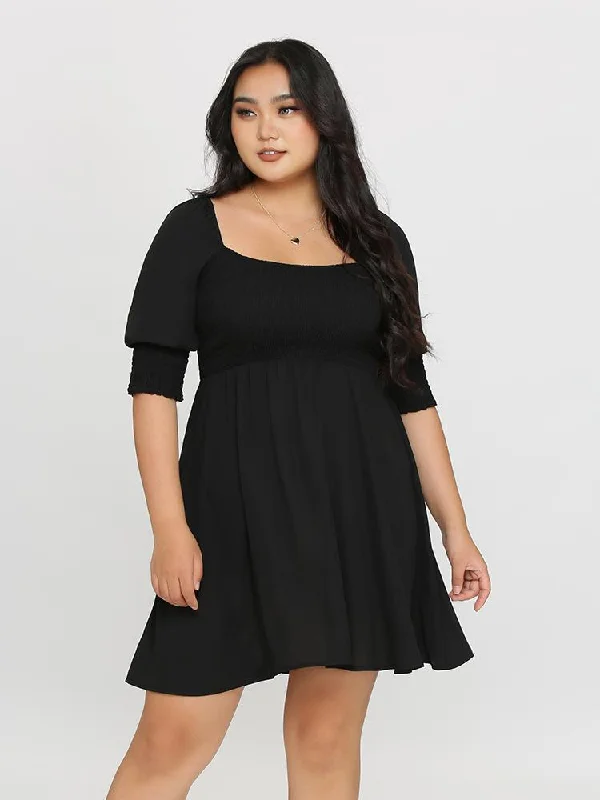 Pleated Hem Solid Dress