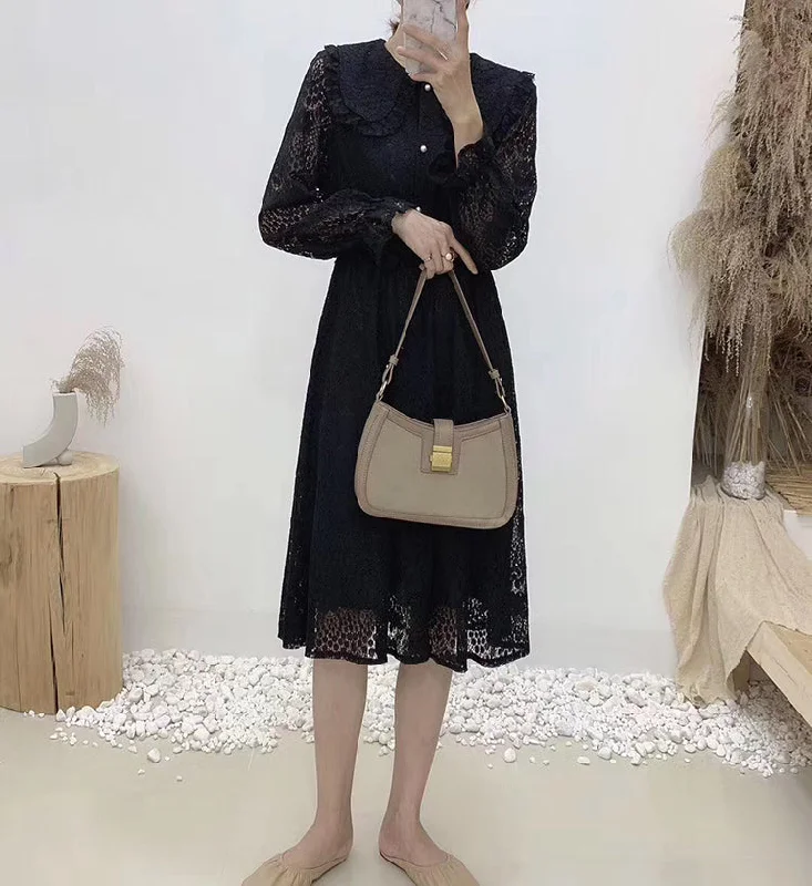New Lapel lace long sleeve high waist slim gentle long skirt  2390 Bohemian Maxi Skirt