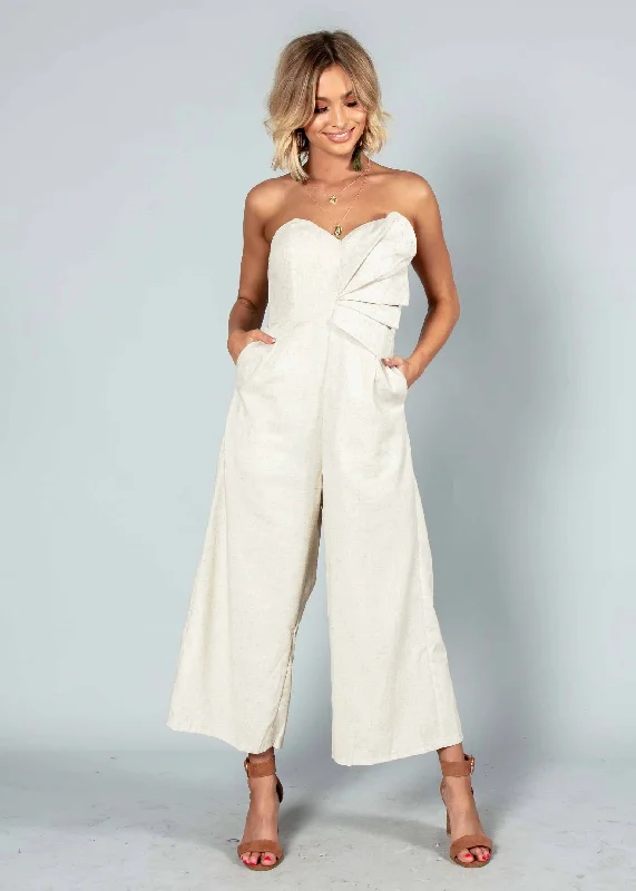 Rapid Fire Linen Strapless Pantsuit - Natural