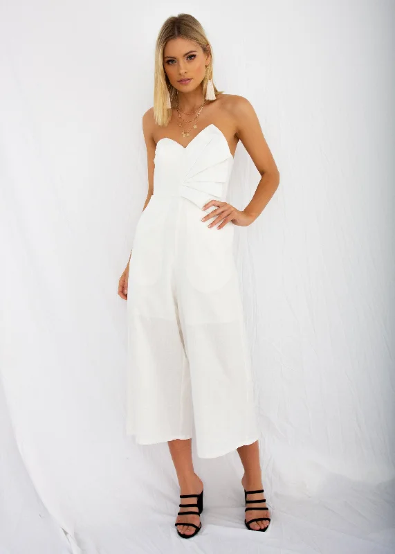 Rapid Fire Linen Strapless Pantsuit - White