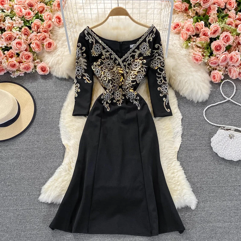 Sequin embroidered Hepburn slim fit Hip Wrap long skirt  3252 Vintage Maxi Skirt