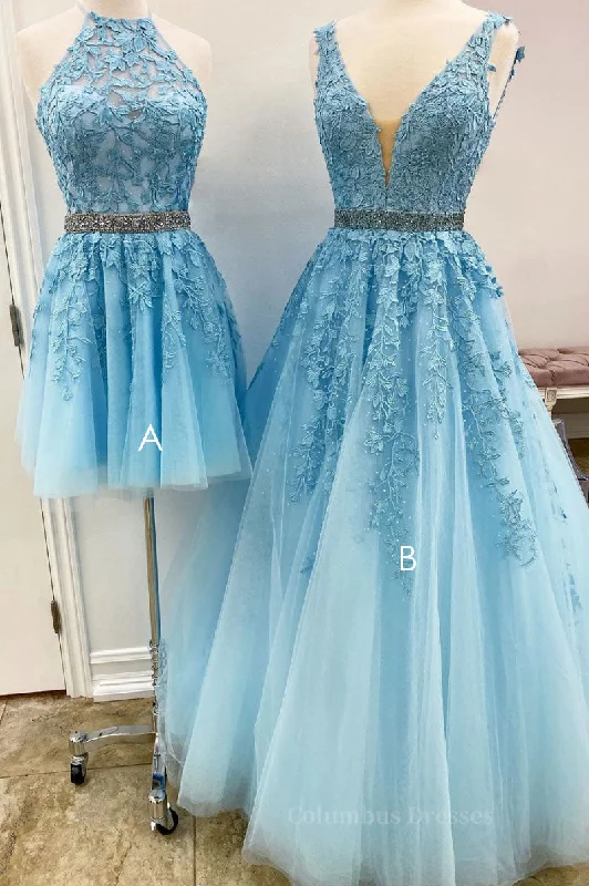 Blue tulle lace A line Corset Prom dress blue lace tulle Corset Formal dress outfit