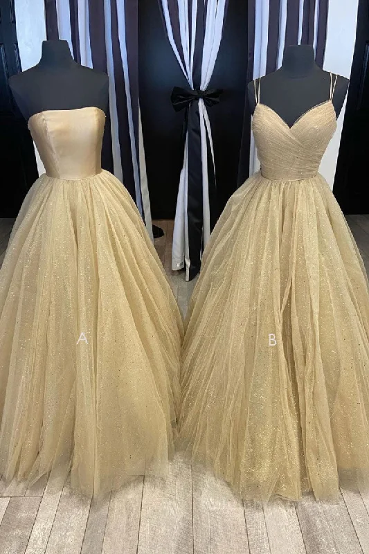 Champagne tulle long Corset Prom dress tulle long Corset Formal dress outfit