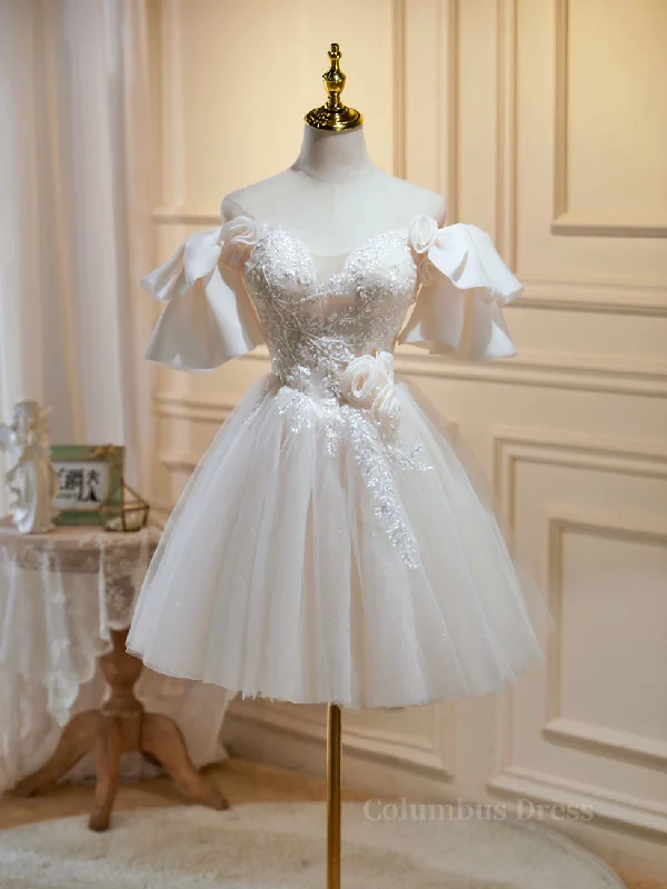 Short Beige Corset Prom Dresses, Beige Tulle Lace Corset Homecoming Dresses outfit Romantic Tulle Dress