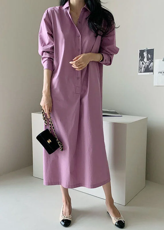 Boutique Purple Peter Pan Collar Patchwork Cotton Shirts Dress Spring Loose Shirt Dress