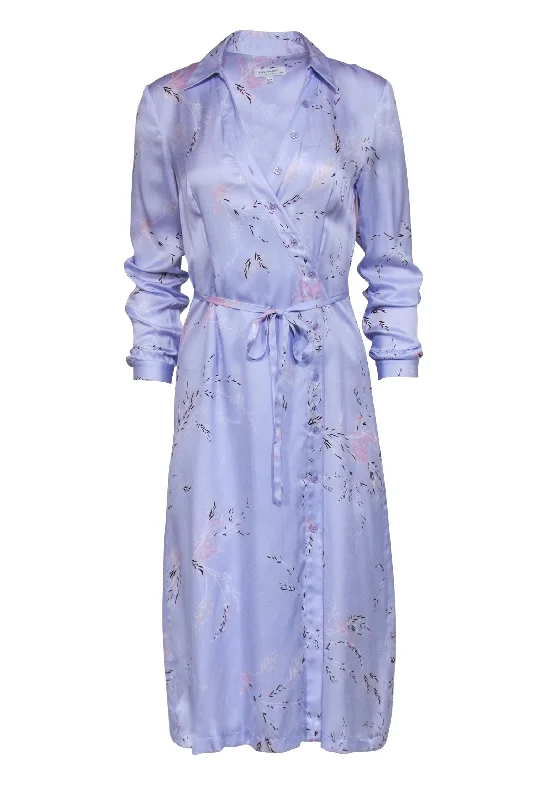 Equipment- Lavender Print Silk Button Front Shirt Dress Sz S Shirt Dress Party