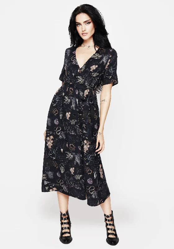 Maudeline Victoriana Print Eco-Viscose Midi Wrap Dress Sporty Midi Skirt
